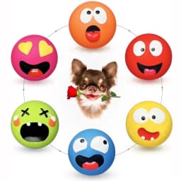 HOLYSTEED Latex Squeaky Dog Toys for Small Dogs, Rubber Soft Dog Balls Flat, Smile Face Fetch Puppy Toys with Squeaker 6pcs - Thumbnail 1