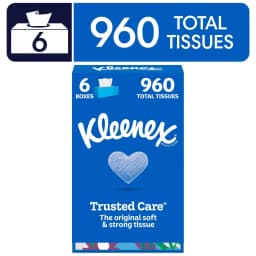 Kleenex Trusted Care 2-Ply Flat Box Facial Tissues, 6 Pack (960 Total Tissues) - Thumbnail 1
