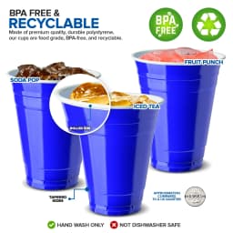 Stock Your Home Blue Plastic Cups Disposable, 16oz (50 Count) Heavy-Duty, Large Party Cup Pack Bulk Pack for Drinking Punch, Soda, Wine, Beer, 4th - Thumbnail 3