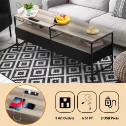 55"L Extended TV Cabinet Industrial TV Cabinet with Fabric for Living Room, Bedroom with Charging Stake Gray - Thumbnail 3