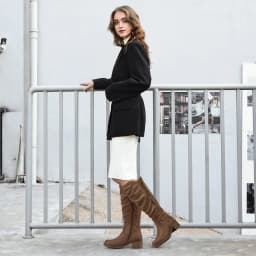 Pennysue Women's Knee High Boots Brown 2 Inch Side Zipper Boots 7.5M - Thumbnail 7