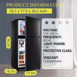 GGTB 3.0 cu ft 2 Door Mini Fridge with Freezer, Black Compact Refrigerator for Dorm, Office, Apartment, Basement and Garage - Thumbnail 2