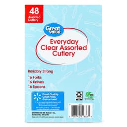 Great Value Plastic Everyday Clear Assorted Cutlery, 48 Count includes 16F/16S/16K - Thumbnail 6