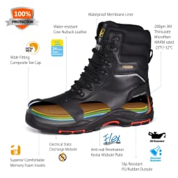 SAFETOE Men's Waterproof Cow Leather Safety Boot 8-inch Composite Toe Work Boots Insulated Winter Snow Boots ASTM F2413-18 I/75 C/75 S7 PR SD - Thumbnail 7