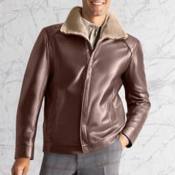 Kalauyu Men's Faux Leather Jacket Fleece Bomber Motorcycle Jacket Lapel - Thumbnail 1