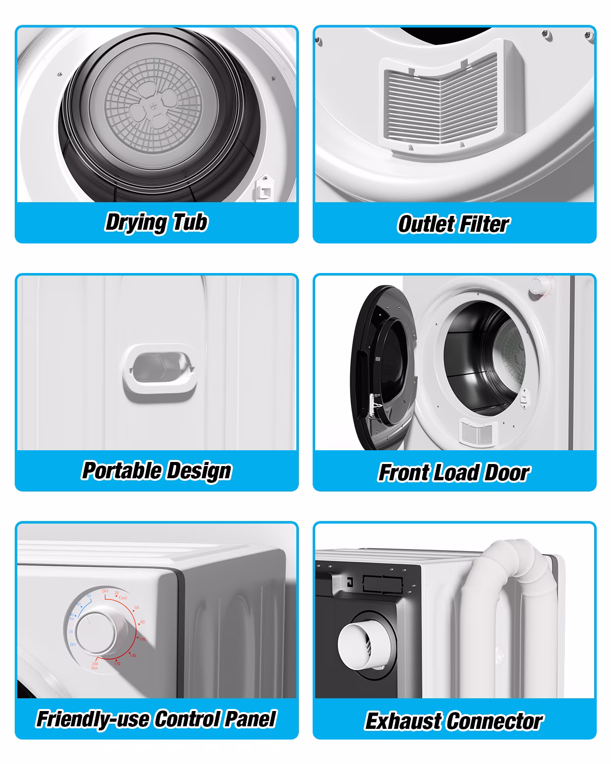 TABU Washer and Dryer Set, 17.6LBS Full Automatic Washing Machine &2.6Cu.ft Portable Dryer Combo (White) - Thumbnail 6
