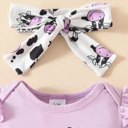 TOWED22 Baby Girl Clothes Summer Outfits Newborn Romper Ruffle Sleeve Infant Flower Shorts with Bow Headband Set 0-18 Months(Purple,0-3 M) - Thumbnail 5