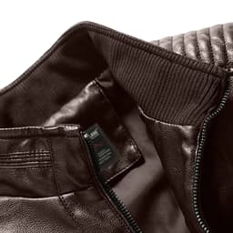 COSFO Brown Mens Jackets Motorcycle Winter Faux Leather Outerwear Long Sleeve Stand Colla Zip Up Loose Fit with Pockets Winter Coats for Men - Thumbnail 5