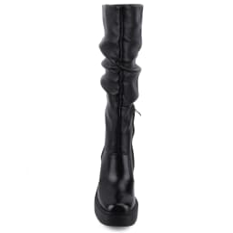 VBDB Platform Boots Campus Knee High Boots Women Side Zipper Chunky Tall Boots Block Heel Square Toe Long Leather Booties - Thumbnail 3