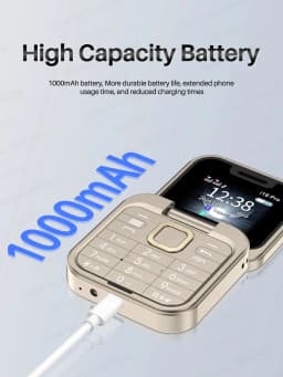 Senior Flip Phone with Dual SIM - Easy-to-Use Elderly Cell Phone, Large Buttons, Loud Sound, 1.3MP Camera & LED Flashlight - Includes 1400mAh Battery, Data Cable - Thumbnail 7