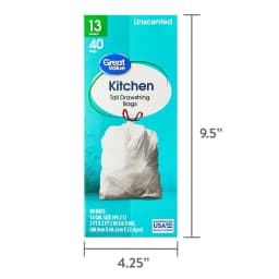 Great Value Tall Kitchen Trash Bags, 13 gal, Drawstring, Unscented, 40 Bags - Thumbnail 8