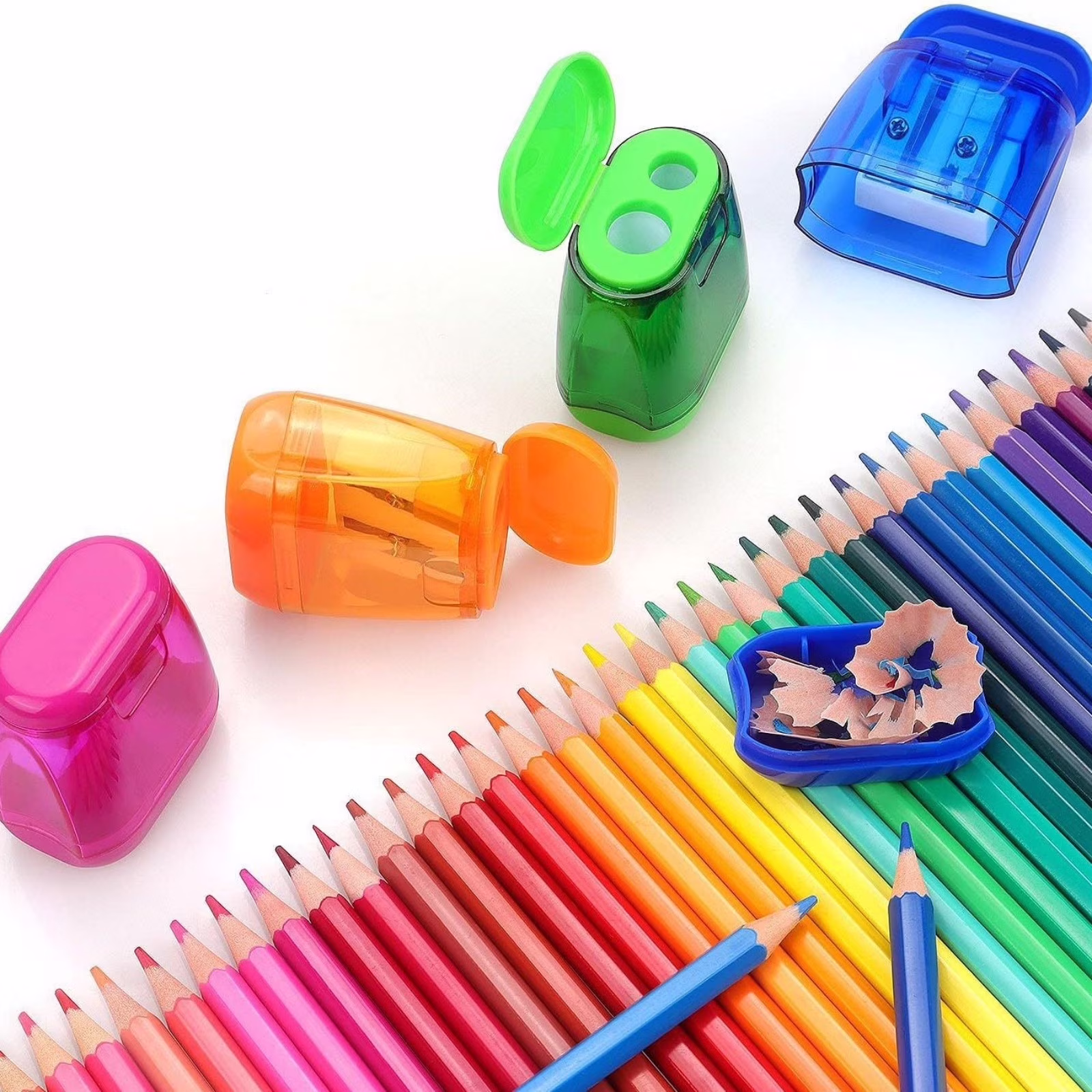 4 PCS Dual Hole Manual Pencil Sharpener with Lid – Oval Portable for Teens, Works with Standard & Colored Pencils, Back to Campus Supplies for Home - Thumbnail 4