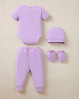 Kimi Bear Newborn Baby Girls Layette Essentials Set Summer Clothes 4 Packs Short Sleeves Romper Tops Pants Sets with Hats and Gloves 16pcs Girl Gifts Purple NB - Thumbnail 2