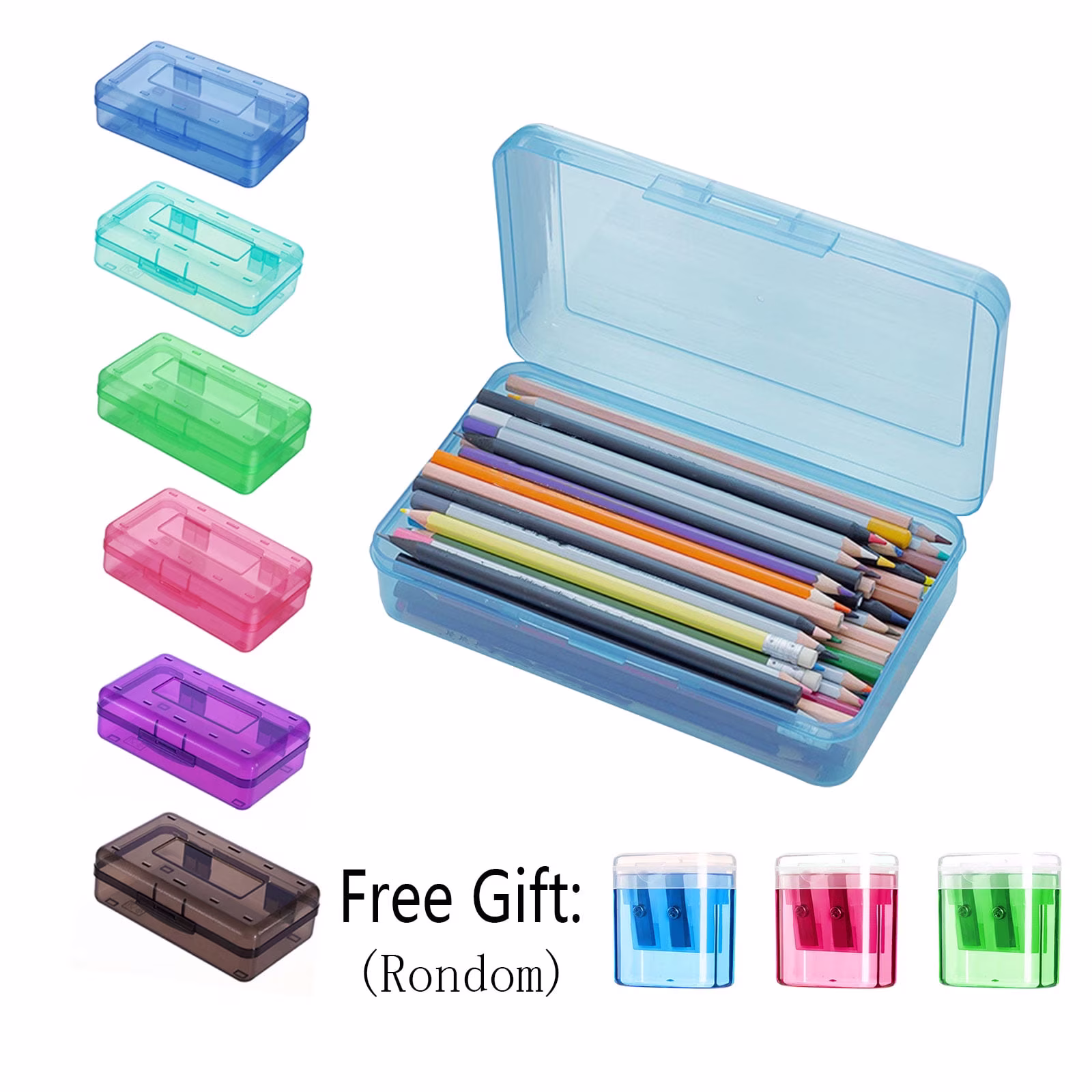 EGNMCR Pencil Box Large Capacity Plastic Pencil Case Boxes Hard Pencil Case Crayon Box with Snap-tight Lid Plastic Pencil Boxes Supply Boxes for Boys - Thumbnail 2
