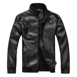 Bazeneo Mens Leather Jacket Faux Leather Bomber Jackets Long Sleeve Slim Fit Motorcycle Jackets Stand Collar Zipper Pilot Jacket Vintage Plain Colour Outwear with Pockets Spring Tops - Thumbnail 1