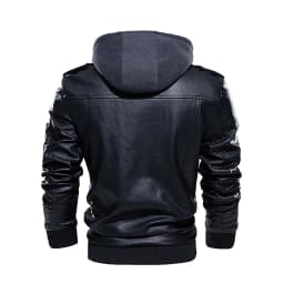 Gamivast Motorcycle Jacket for Men Faux Leather with Removable Hood Casual Pu Moto Bomber Coat Vintage Zip up Winter Biker Outerwear Apparel - Thumbnail 4