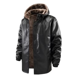 Mens Faux Leather Jackets Full Zipper Drawstring Hooded Long Sleeve Fashion Motorcycle Jacket Black XL - Thumbnail 4