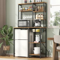 ModFurne Mini Fridge Stand with Storage, Microwave Storage Shelf with Power Outlet, Bakers Rack Stand for Dorm Kitchen Coffee Bar, Vintage Brown - Thumbnail 1
