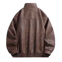 Agkizg Men's Fall Winter Leather Jackets, Solid Vintage Motorcycle Faux Leather Jacket Zip Up Long Sleeve Stand Collar Casual Outerwear with Pockets - Thumbnail 3