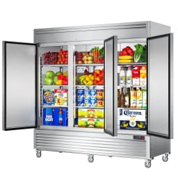 Coolake 82" Width Commercial Refrigerator 3 Solid Doors, 72 Cu.ft Stainless Steel Reach-in Upright Fridge with LED Lighting, Fan Cooling Refrigerator - Thumbnail 1