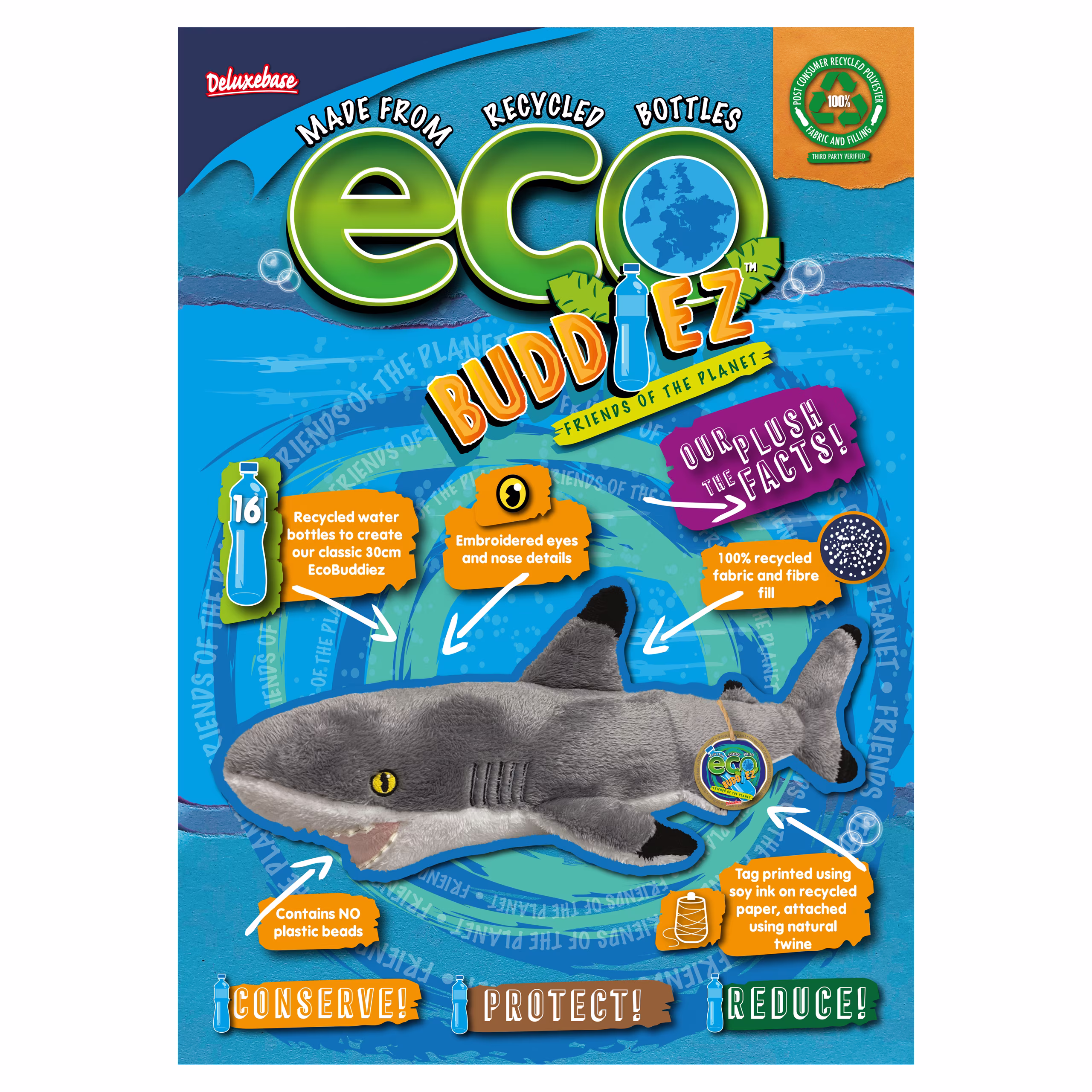 EcoBuddiez Blacktip Shark – 17" Eco-Friendly Plush Toy from Deluxebase Made with Recycled Plastic - Thumbnail 2