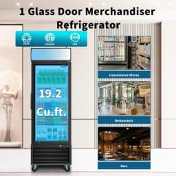Glass Door Merchandiser Refrigerator 19.3 Cu.ft Swing Door Commercial Display Refrigerators Merchandising Refrigeration with LED Top Panel - Thumbnail 4