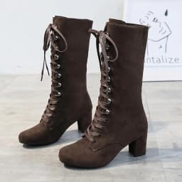 FRSASU Women Boots ,Women Boots Shoes Thick Low-Heeled Boots Plus Size Mid Calf Lace Up Boots - Thumbnail 7