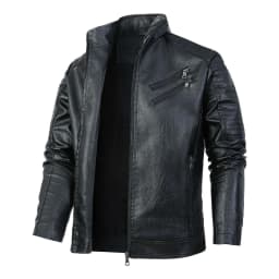 Miqool Men's Stand Collar Leather Motorcycle Jacket Zip Up Vintage Lightweight Faux Leather Biker Coat Long Sleeve Outerwear with Multi Pocket S-3XL - Thumbnail 4