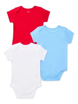 Wonder Nation Baby Boys Bodysuit with Short Sleeves, 3-Pack, Sizes 0-24M - Thumbnail 1