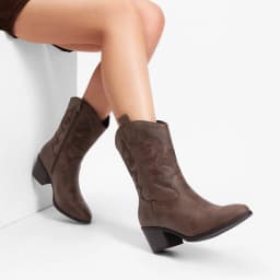 DREAM PAIRS Cowboy Boots for Women, Mid Calf Cowgirl Boots with Embroidery Round Toe Western Chunky Low Heel Shoes - Thumbnail 2