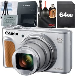 Canon PowerShot SX740 HS Digital Camera (Silver) with SanDisk 64GB Memory Card + Cleaning Pen + SV Premium Accessory Bundle (International Version) - Thumbnail 1