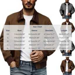 LWITHSZG Mens Bomber Jacket Faux Leather Collared Zip up Jackets with with Pockets Color Block Long Sleeve Fall Winter Casual Outerwear XS - Thumbnail 3