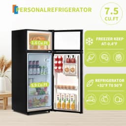 Garvee 7.5 Cu. Ft. Two-Door Refrigerator with Top Freezer, Apartment Size Fridge with 7-Level Thermostat, 39dB Low Noise Compact Fridge for Home - Thumbnail 2