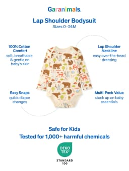 Garanimals Newborn & Baby 100% Cotton Long Sleeve Bodysuits, Sizes 0–24M, 4-Pack - Thumbnail 7