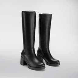 DREAM PAIRS Womens Knee-High Block Heel Boots with Round Toe and Smooth PU Upper - Thumbnail 4