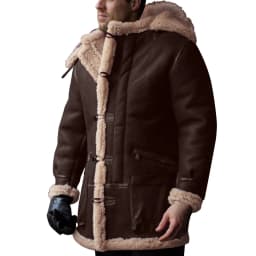 ZCFZJW Plus Size Mens Winter Sherpa Fleece Lined Coats Jackets Vintage Motorcycle Faux Leather Long Sleeve Button Down Lapel Collar Bomber Jackets Outwear Coffee M - Thumbnail 1