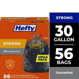Hefty Strong 30 Gallon Trash Bags, Large Trash Bags, Black, Unscented, 56 Bags - Thumbnail 1
