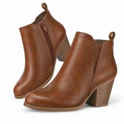 LuckLilac Women's Brown Ankle Boots V-Cut Chunky Block Heel Elastic Gore Fashion Booties for Office Work，9M - Thumbnail 2
