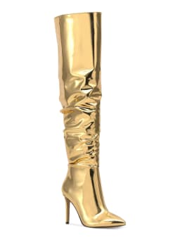 INC Womens Gold Slouch Cushioned Iyonna Pointed Toe Stiletto Zip-Up Dress Boots 8.5 M - Thumbnail 1