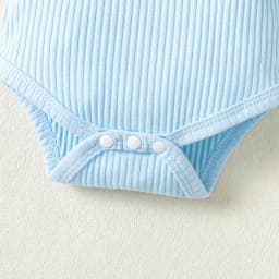 Kucnuzki 0 Months Newborn Baby Girl Clothes Romper Shorts Set 3 Months Fly Sleeve Pure Color Casuak Rompers Top Elastic Floral Mesh Panel Shorts Headband 3PCS Set Blue - Thumbnail 7