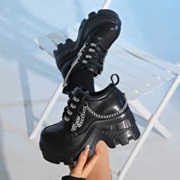 Joykidd Halloween Platform Ankle Boots for Women Chunky Lug Sole Lace Up High Fashion Shoe with Chain for Costume Party Festival Events - Thumbnail 3
