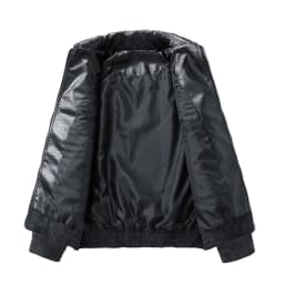 Kilaqueen Leather Jacket for Men Faux Leather Lapel Long Sleeve Zip Up Bomber Jacket with Pockets 90s Vintage Biker Racing Moto Jackets - Thumbnail 5