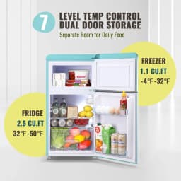 DEMULLER Retro Refrigerator with Double Door Small Fridge Freezer 7 Modes Temperture Setting Blue - Thumbnail 2