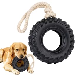 Natural Rubber Dog Tire Chew Toy, Treat Dispensing Dental Teething Toy, Interactive Tug of War Enrichment Toy for Dogs Boredom Relief - Thumbnail 1