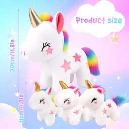 Dolizu 4-Pack Unicorn Plush Set: 1 large 11.8in + 3 small 4in unicorns. Ideal for kids’ play, bedtime and gifts for all ages - Thumbnail 5