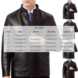 COSFO Zip up Jackets for Men Big And Tall Faux Leather Winter Solid Color Motorcycle Jacket Long Sleeve Warm Fleece Stand Colla Mens Coat - Thumbnail 3