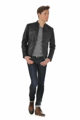Noora Leather Jacket Men's Genuine Stylish & Fashionable Black Smart Fit NI-59 - Thumbnail 3