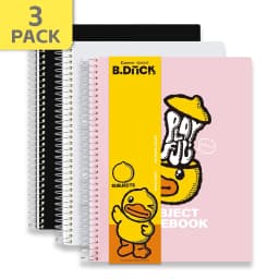 Comix 3 Subject Notebook,3-Pack College Ruled Spiral Notebook with Pocket Dividers 11"x 8.5", 150 Sheets,Black White Pink - Thumbnail 1