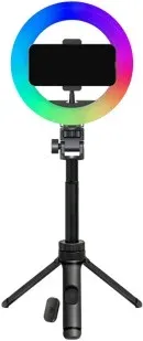 onn LED RGB Ring Light with Tripod Stand, Adjustable Height, Phone Holder & Bluetooth Remote for Selfies, TikTok, YouTube, Zoom, and Makeup - Thumbnail 2
