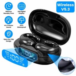 RHEA- Open Ear Clip Wireless Earbuds Sports Earphones Stereo Headsets Headphones Black - Thumbnail 1
